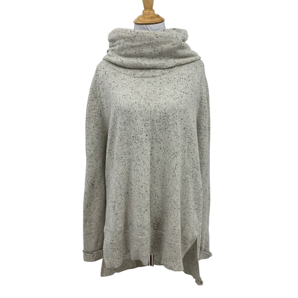 Athleta Sweater Womens L Large Ivory Cashmere Cowl Neck Side Slits Pullover